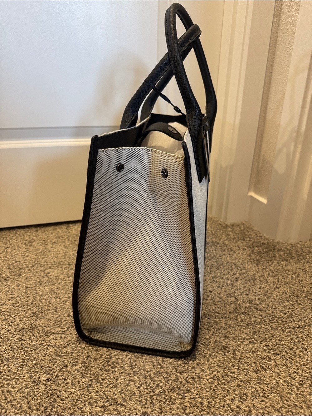DKNY Black and Cream Canvas Stripe Tote - Picture 3 of 9